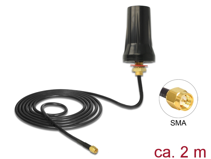 ISM 433 MHz Antenne SMA Stecker, 2dBi, omnidirektional, Dachmontage outdoor, schwarz, Delock® [89487]