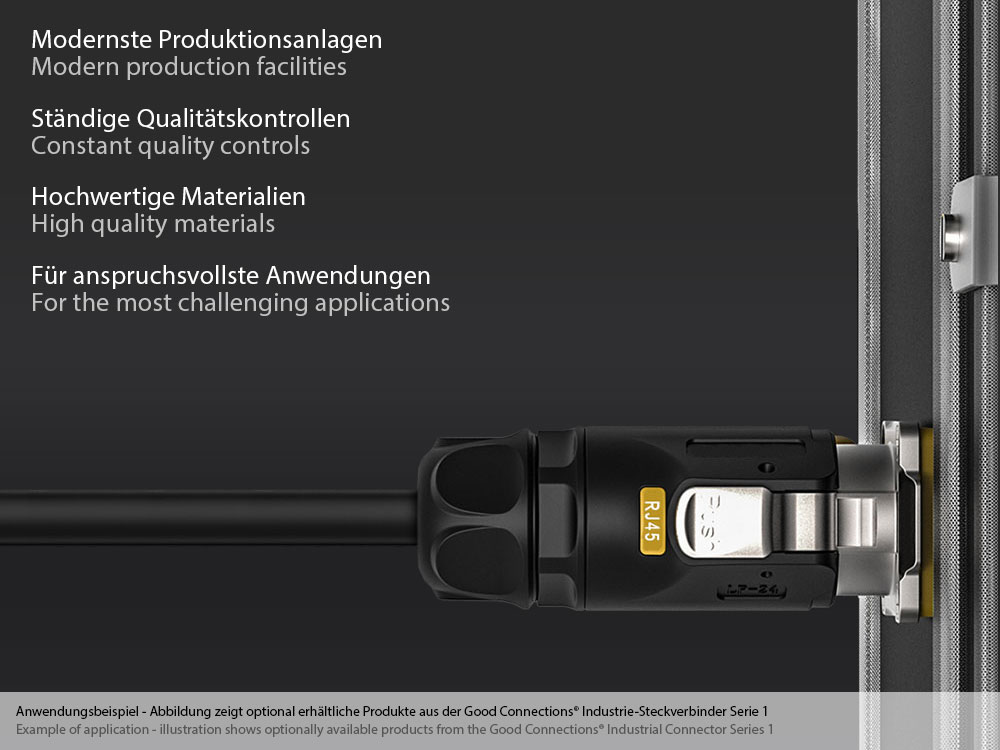Industrie-Steckverbinder S1 - Unbestückter Stecker mit Klick-Arretierung, Aussparung für RJ45 Stecker, M24, IP65/67, Good Connections®
