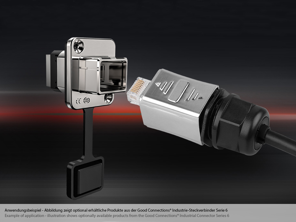 Industrie-Steckverbinder S6 - Unbestückter Stecker, Aussparung für RJ45 Stecker, Metall, Good Connections®