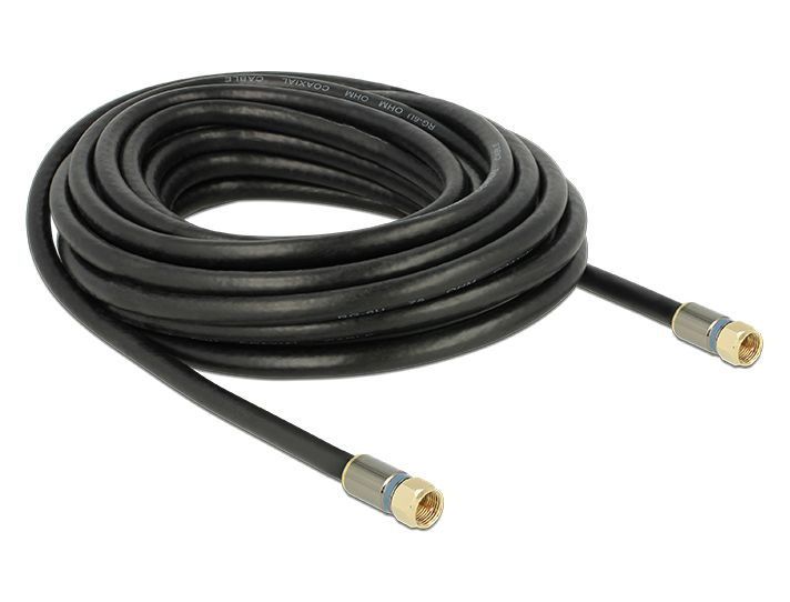 Antennenkabel, F-Stecker an F-Stecker RG-6/U, Vierfachschirmung, Premium, schwarz, 7,5m, Delock® [88949]