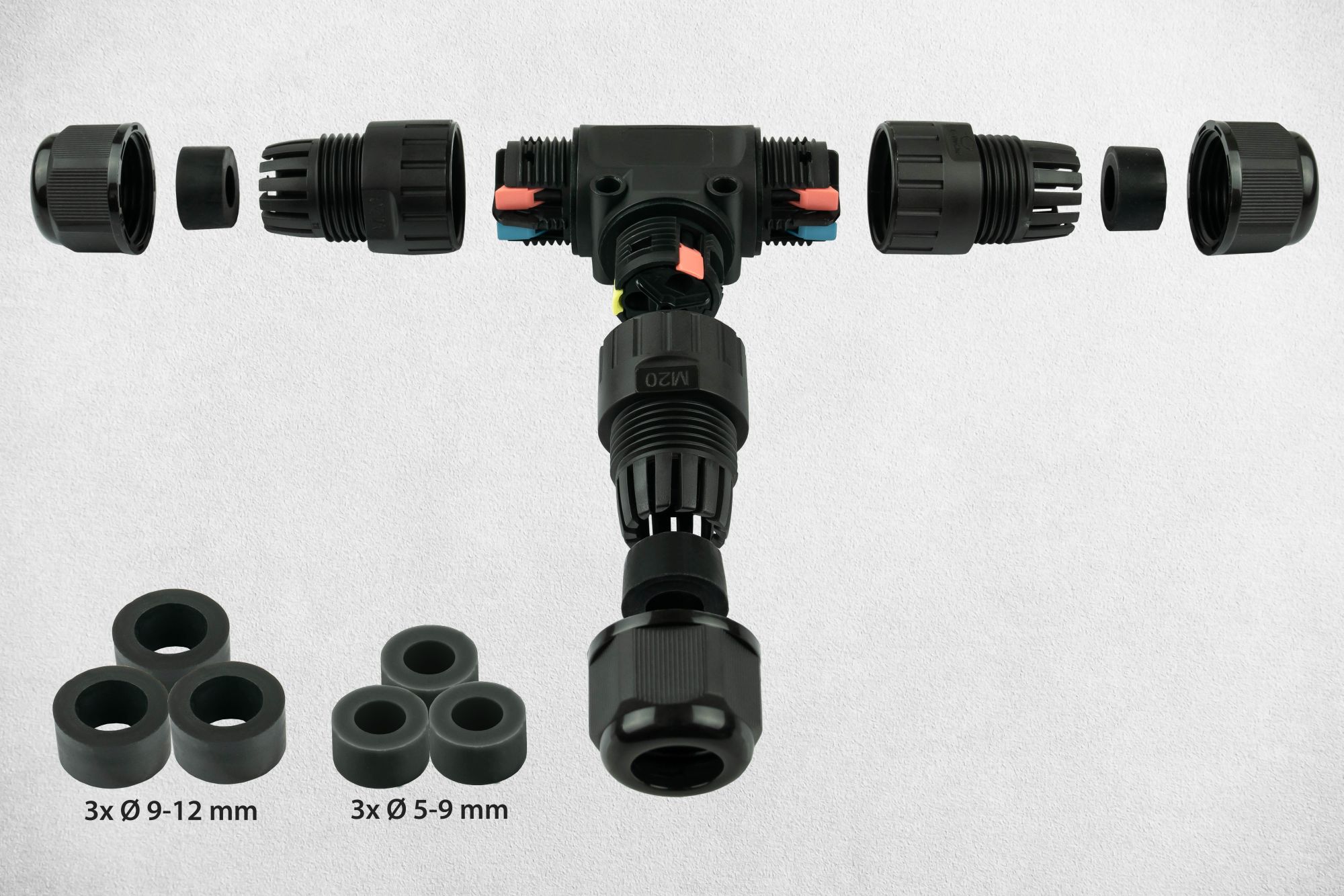 kabelmeister® Werkzeugloser IP68 T-Kabelverbinder / T-Adapter, 3-polig