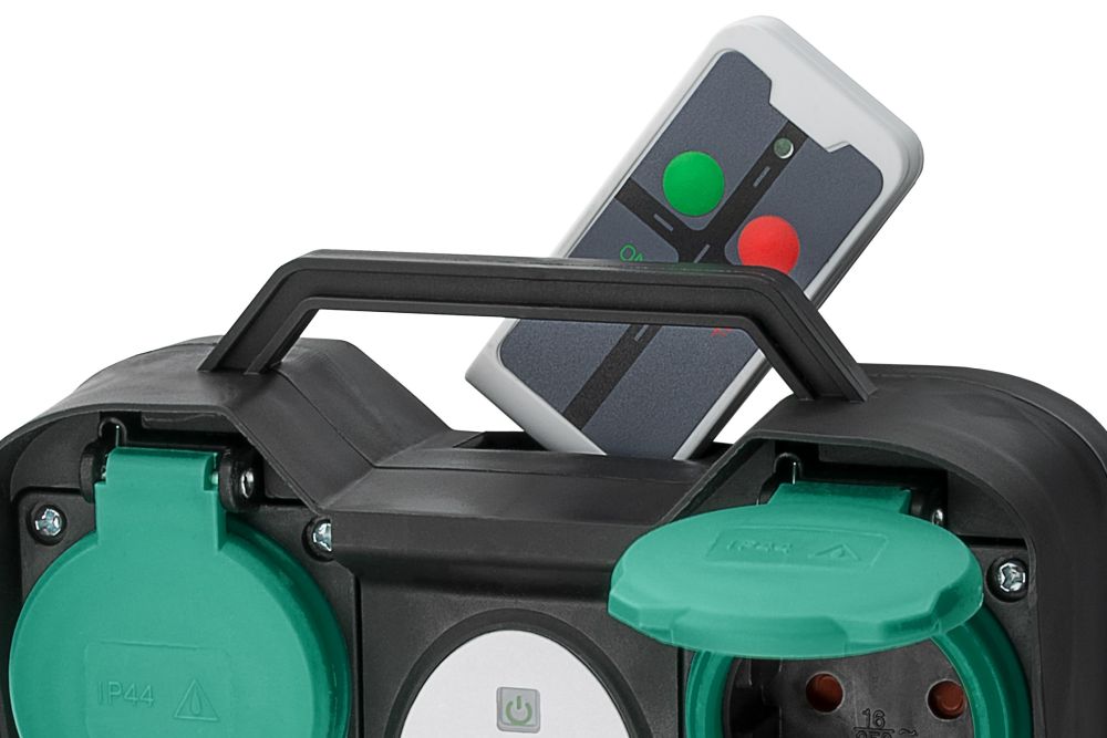 Gartensteckdose 2-fach, speziell für den Außenbereich geeignet, spritzwassergeschützt IP44, mit Fernbedienung