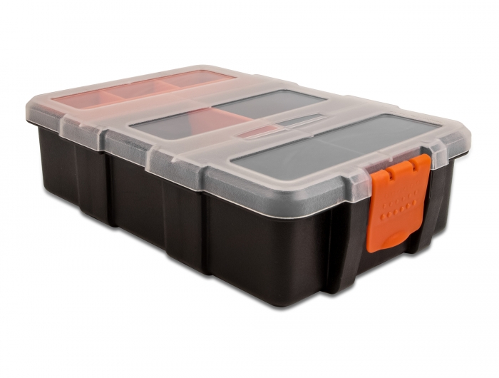 Sortimentsbox mit 11 Fächern 220 x 155 x 60 mm orange / schwarz, Delock® [18419]