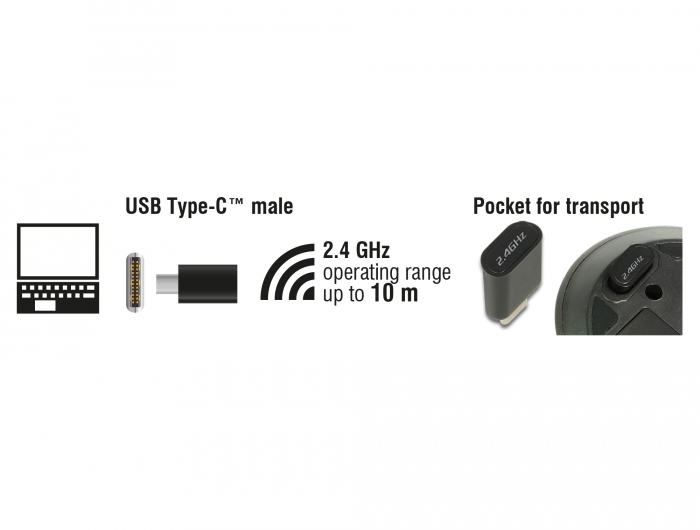 Optische 3-Tasten Mini Maus USB Type-C™ 2,4 GHz wireless, Delock® [12526]