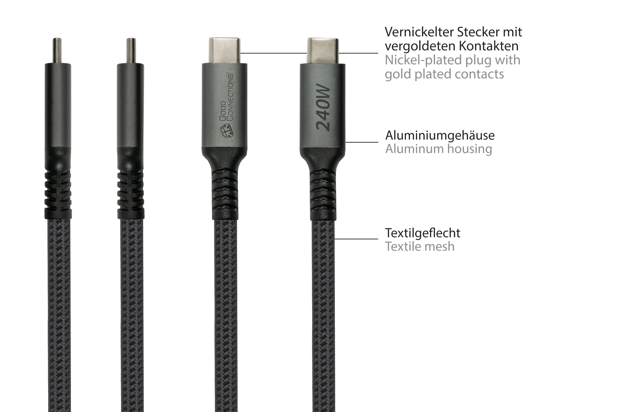 USB 2.0 Lade- und Datenkabel (240W), USB-C™ Stecker an USB-C™ Stecker, anthrazit, 0,5m, Good Connections®