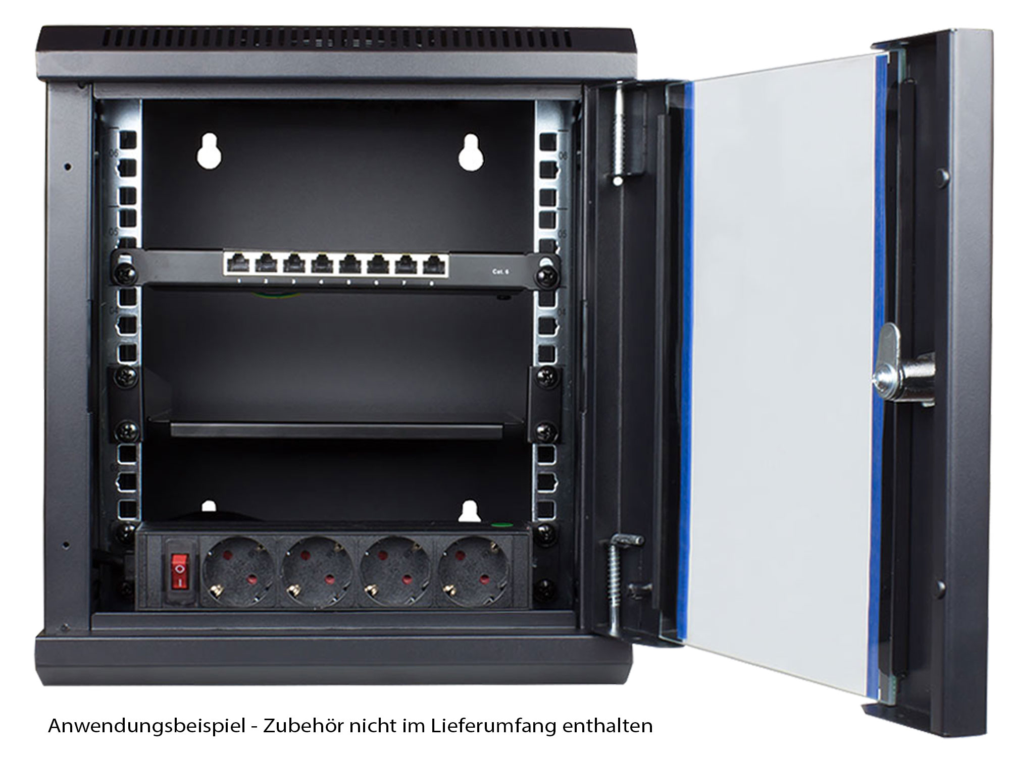 10" Wandgehäuse, 12HE, tiefschwarz (RAL9005), 312 x 300mm, fertig montiert, Good Connections®