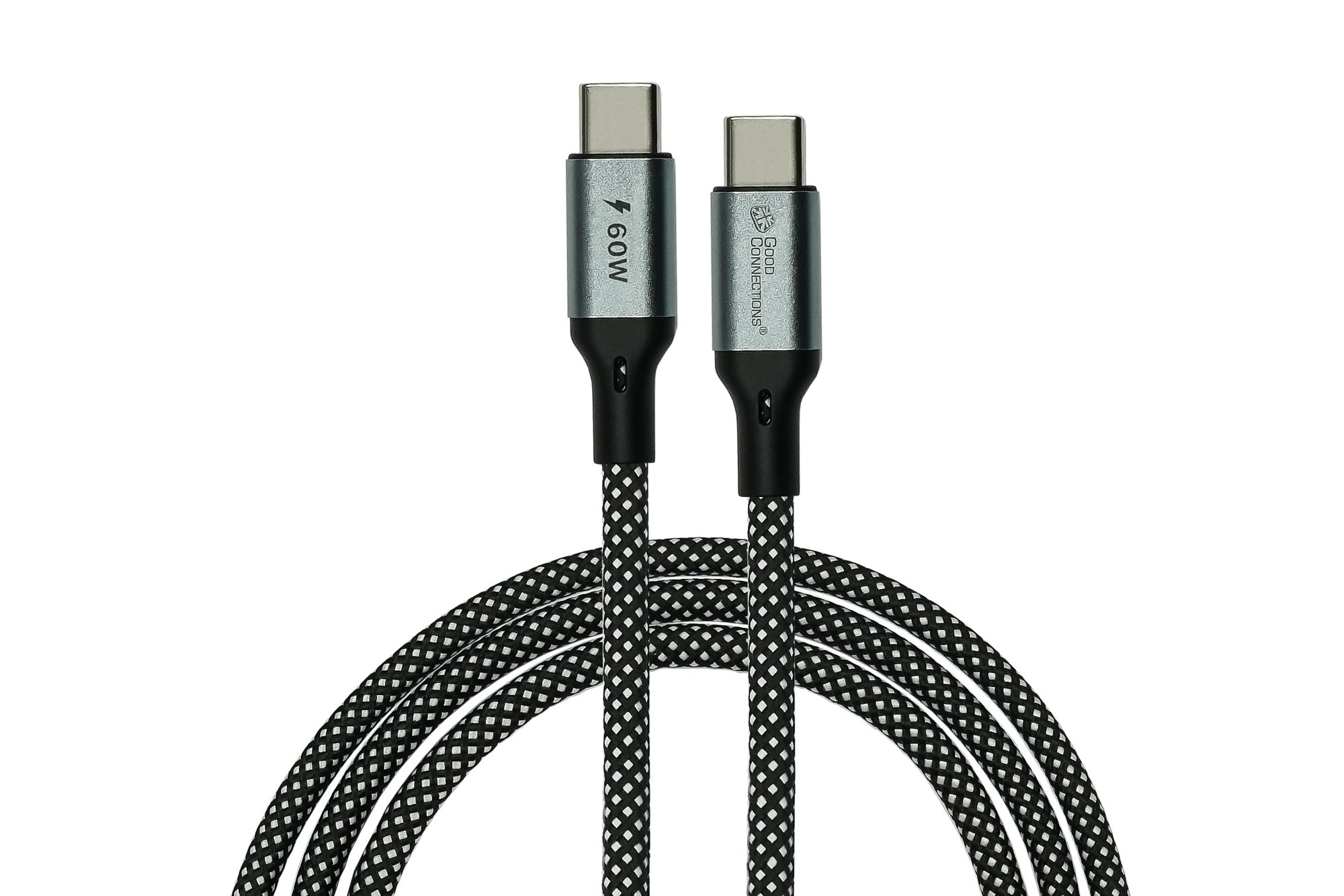 Magnetisches USB 2.0 Spiralkabel (60W), USB-C™Stecker an USB-C™ Stecker, schwarz / weiß, 1m, Good Connections®