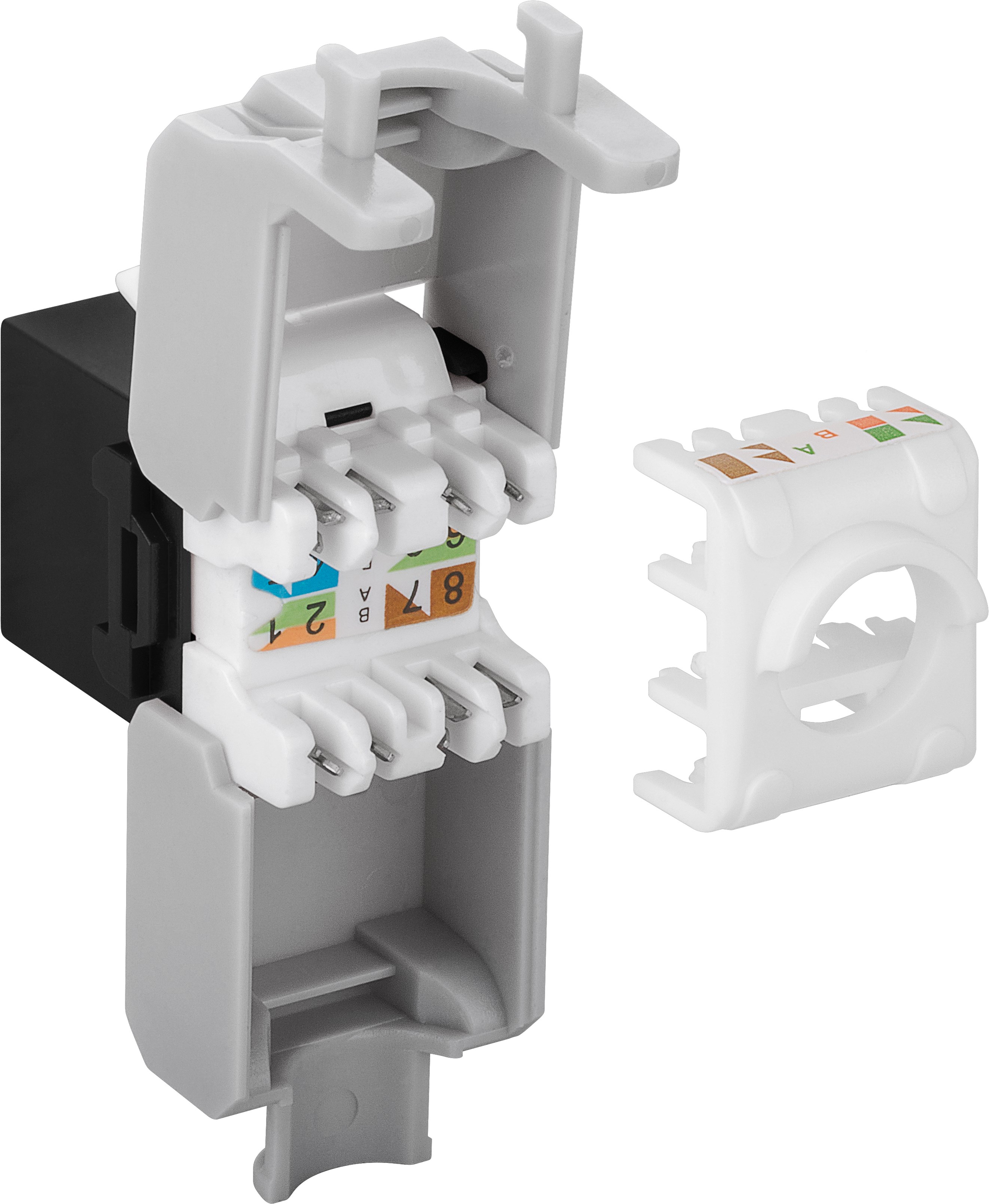 KeyStone RJ45 Jack, Cat. 6a, ungeschirmt, 500MHz, weiß/schwarz