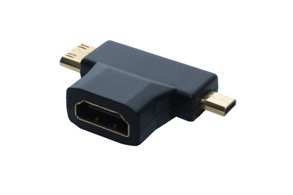 HDMI  T-Adapter, Buchse A auf 1x Stecker D + 1x Stecker C, vergoldete Kontakte, Good Connections®
