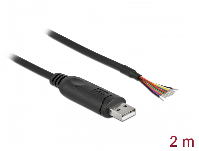 Adapterkabel USB 2.0 Typ-A zu seriell RS-232 mit 9 offenen Kabelenden + Schirmung 2 m, Delock® [90416]