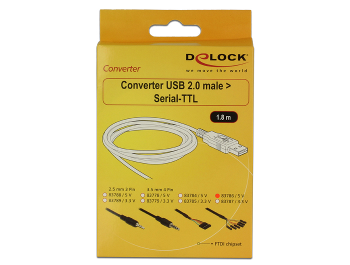 Adapterkabel USB an Seriell-TTL 6-Pin Pinheader Buchse einzeln, 1,8m, (5V), Delock® [83786]