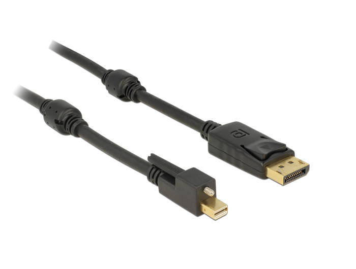 Kabel mini Displayport 1.2 Stecker mit Schraube an Displayport Stecker 4K schwarz 2m, Delock® [83722]