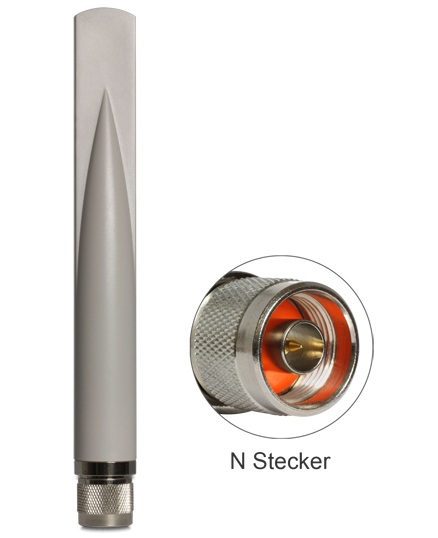 WLAN Antenne N-Stecker 802.11 b/g/n 2,5 dBi omnidirektional starr grau outdoor, Delock ® [88452]
