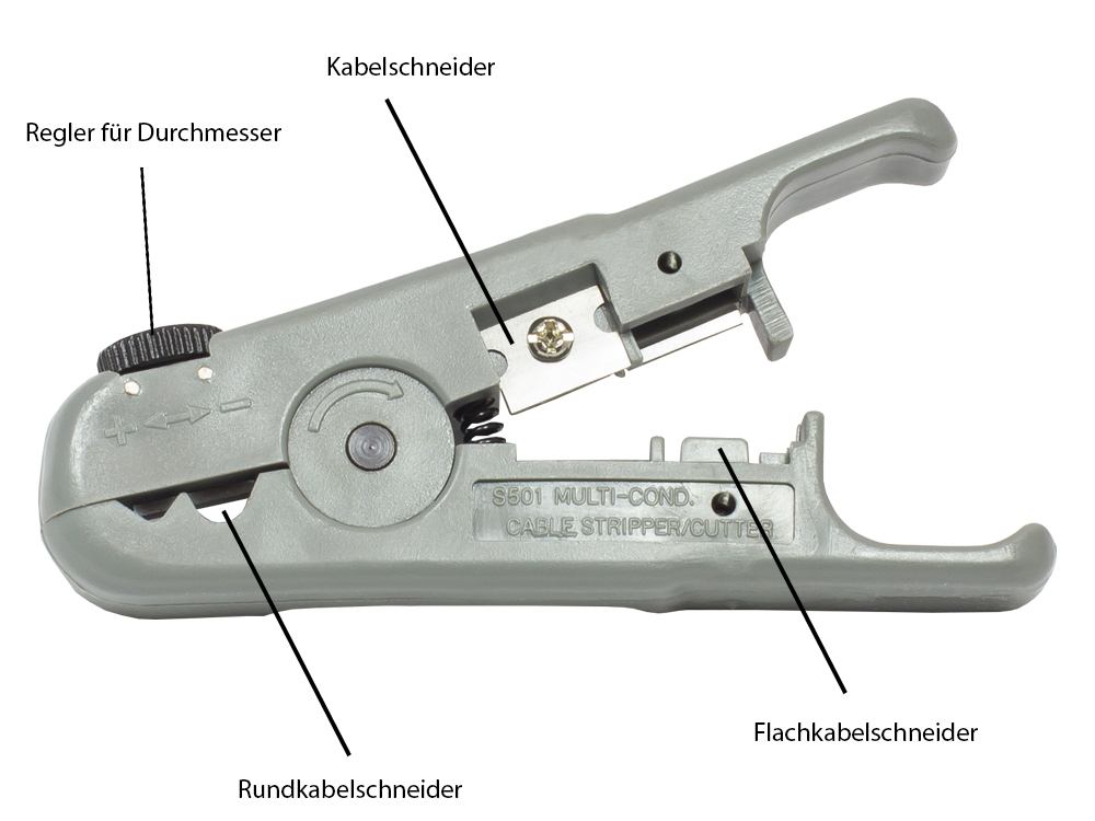 Abisolierzange für Netzwerkkabel (3,2mm - 9mm) inkl. Kabelschneider, Good Connections®