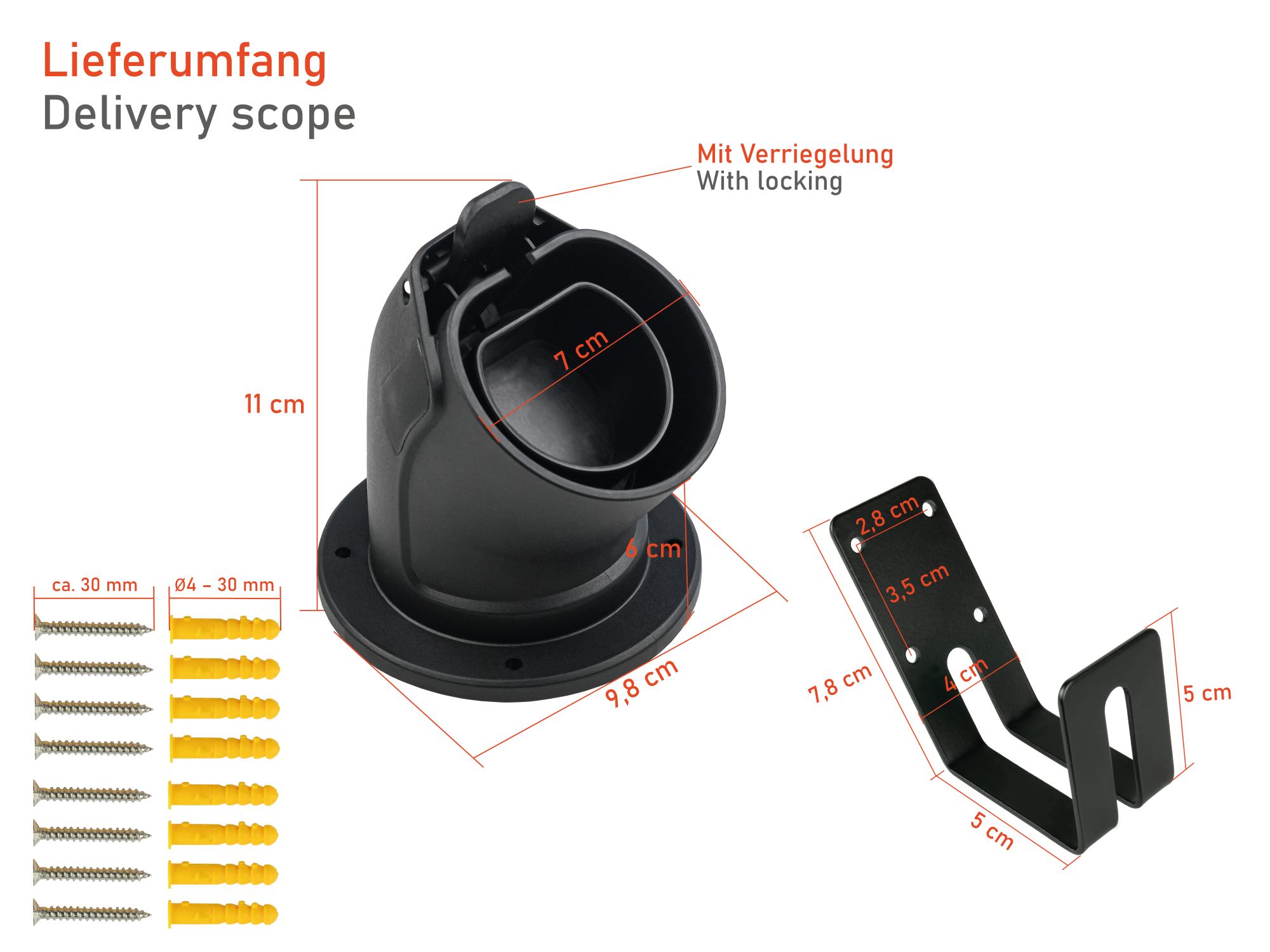 kabelmeister® Wandhalterung und Kabelbügel für Typ 2 Ladekabel von Elektro- und Hybridfahrzeugen
