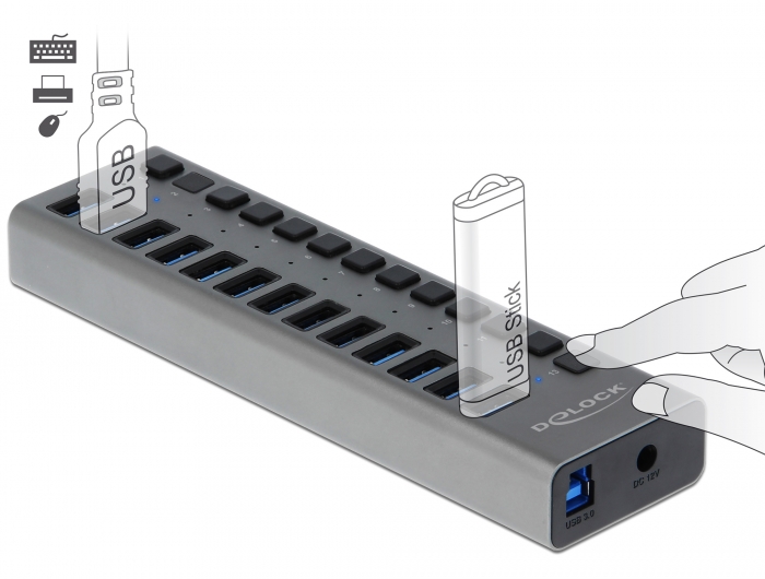 Externer SuperSpeed USB Hub mit 13 Ports + Schalter, Delock® [63738]