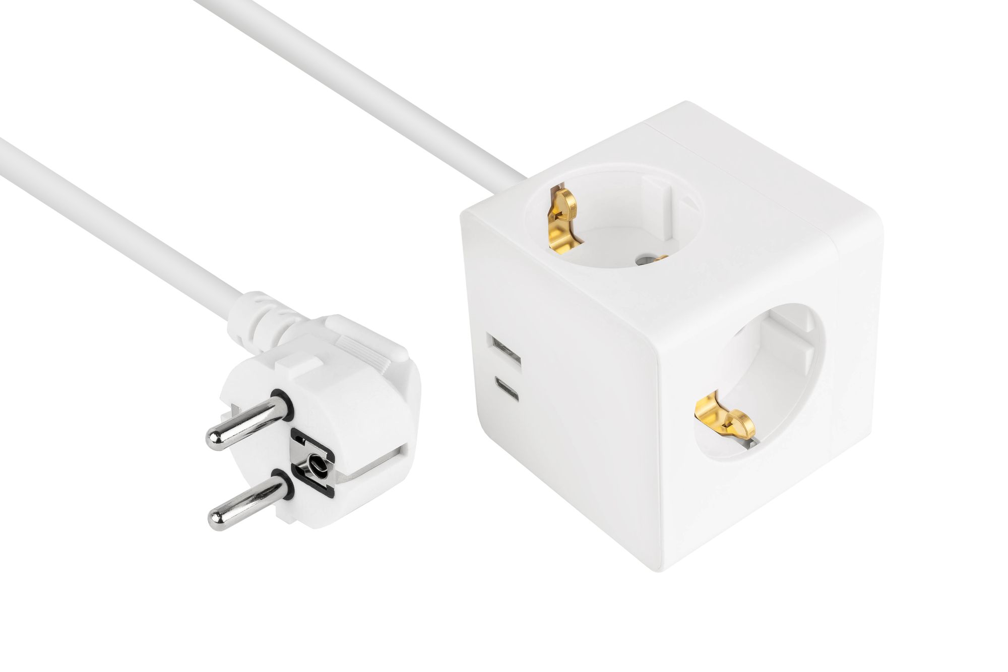 kabelmeister® Steckdosenwürfel mit 5m Zuleitung, 3x Schutzkontakt-Buchse, USB-C™ (20W, PD 3.0) und USB-A Buchse (18W), weiß