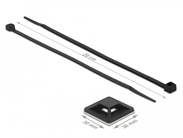 Befestigungssockel 30 x 30 mm mit Kabelbinder L 200 x B 4,8 mm schwarz, Delock® [18674]