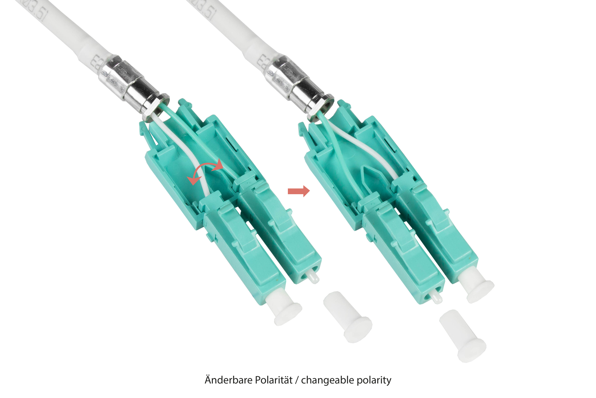 Patchkabel LWL Duplex OM3 (Multimode, 50/125) LC/LC, UNIBOOT, LSZH, austauschbare Polarität, Entriegelungslasche, 2m, Good Connections®