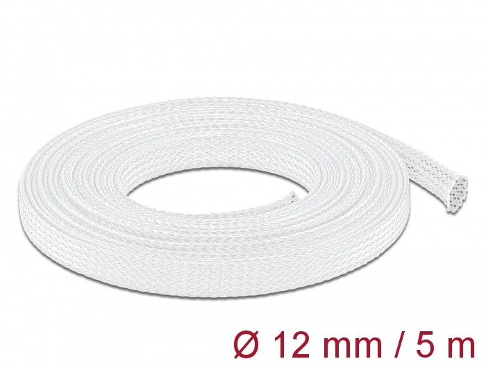 Geflechtschlauch dehnbar 5 m x 12 mm weiß, Delock® [20694]