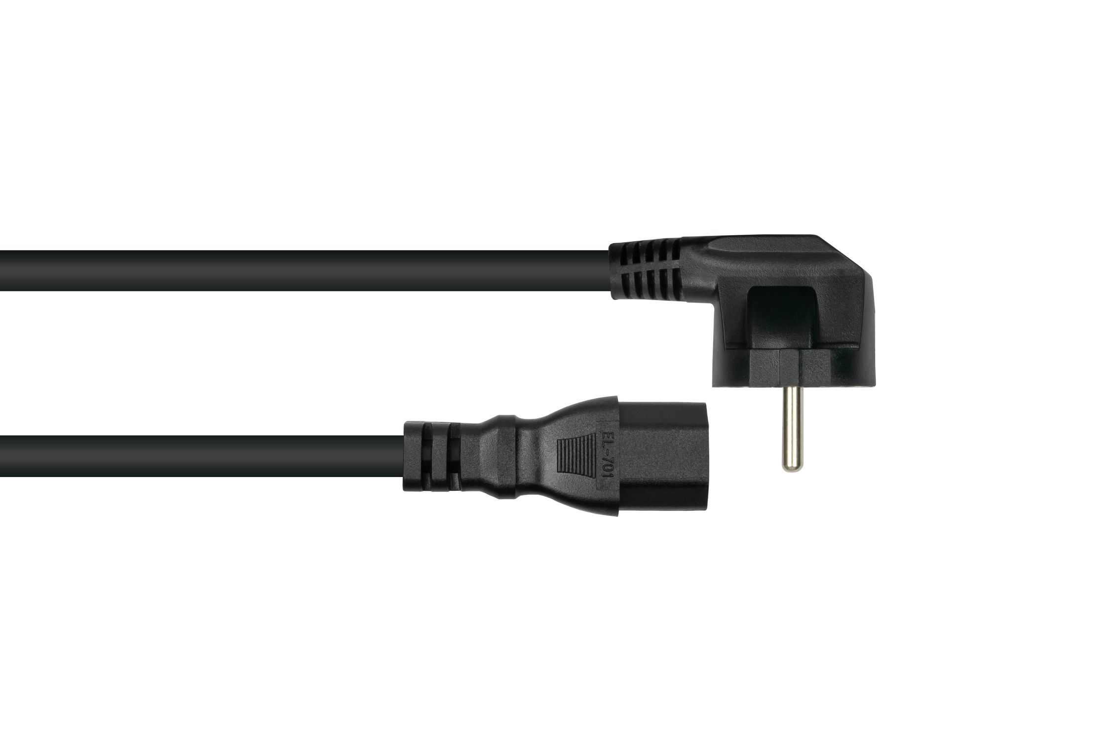 kabelmeister® Netzkabel Schutzkontakt-Stecker Typ E+F (90° gew.) an Warmgeräte-Buchse C15, schwarz, 1,00mm², 5m