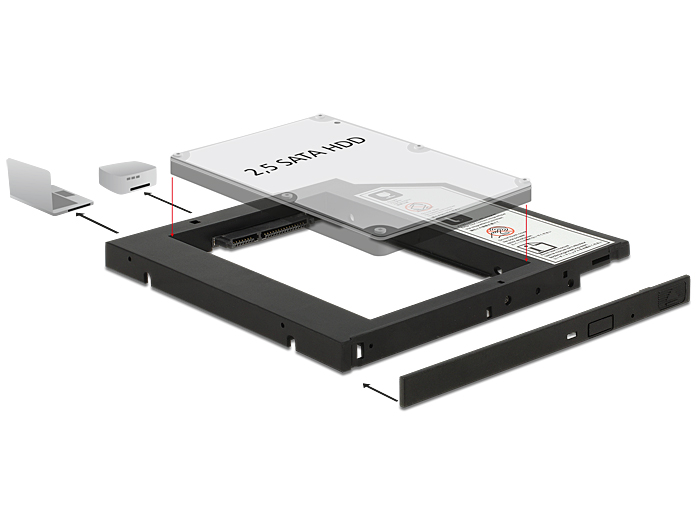 Slim SATA 5.25" Einbaurahmen für 1x 2.5" SATA HDD bis 9,5 mm, Delock® [62669]