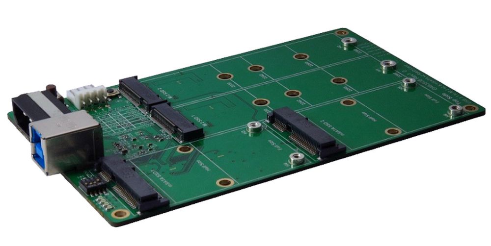 USB 3.1 (Gen.2) zu 2 x M.2 NFGG & mSATA SSD Karte, RAID 0/1 mit Anschluss B-Buchse, Exsys® [EX-3673]