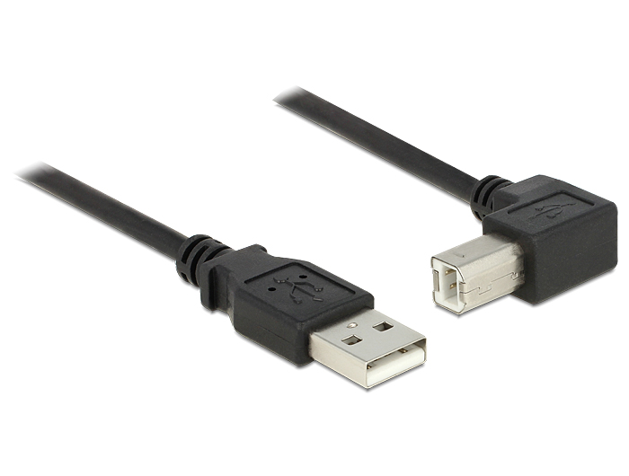 Kabel USB 2.0, Stecker A an Stecker B 90° gewinkelt unten, schwarz, 0,5m, Delock® [84809]