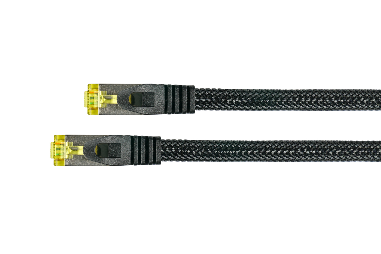 Python® Series RJ45 Patchkabel mit Cat. 7 Rohkabel, Rastnasenschutz (RNS®) und Nylongeflecht, S/FTP, PiMF, halogenfrei, 500MHz, OFC, schwarz, 20m
