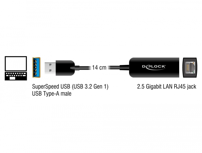 Adapter USB Typ-A Stecker zu 2,5 Gigabit LAN kompakt, Delock® [66646]