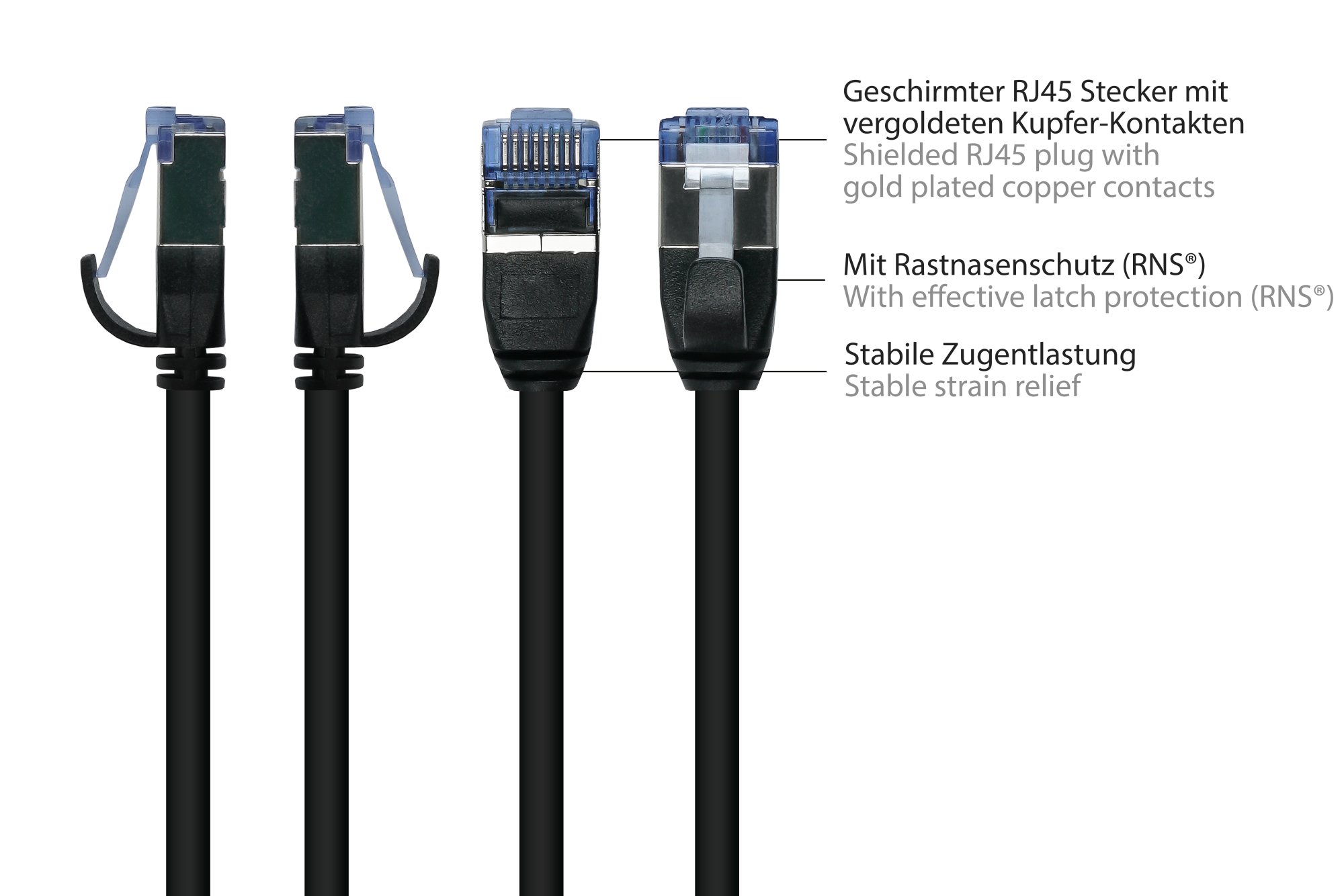RNS® Patchkabel SlimLine, Cat.6A, U/FTP, PiMF, halogenfrei (LSZH), 500MHz, CU, schwarz, 2m, Good Connections®