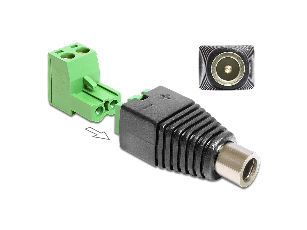 Adapter DC 2,1 x 5,5 mm Buchse an Terminalblock 2 Pin 2-teilig, Delock® [65423]