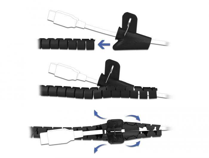 Spiralschlauch mit Einziehwerkzeug 2,5 m x 25 mm schwarz, Delock® [18837]