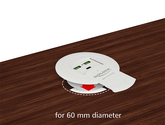 USB Type-C™ Ladegerät PD 85W + Qualcomm Quick Charge 3.0 für Tischeinbau, Delock® [64065]