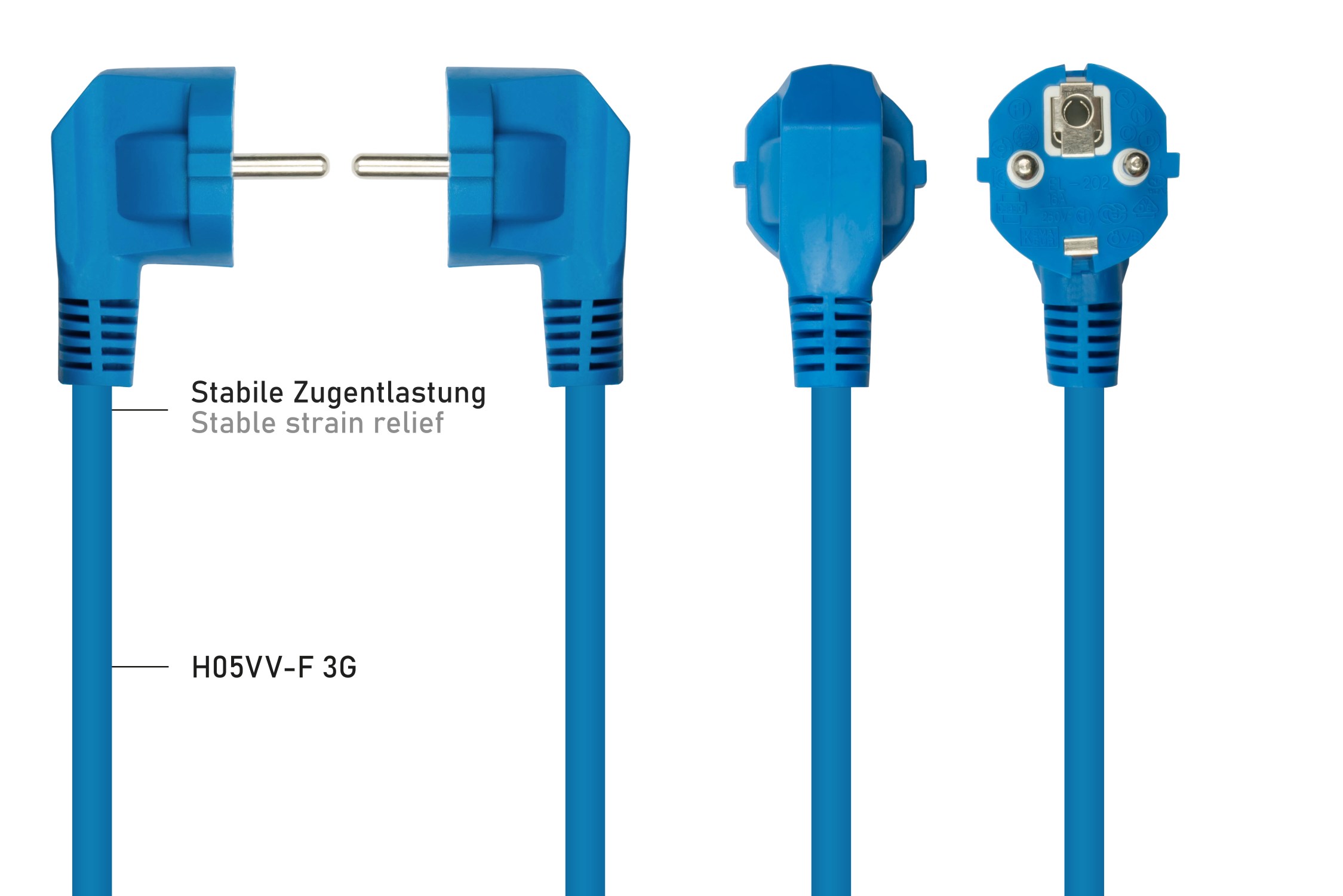 kabelmeister® Netzkabel Schutzkontakt-Stecker Typ E+F (90° gew.) an Kaltgeräte-Buchse C13, blau, 1,50mm², 10m