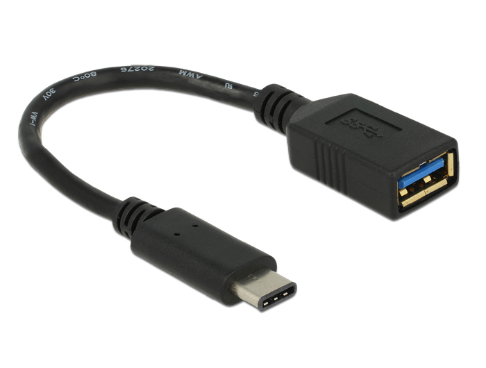 Adapter SuperSpeed USB (USB 3.1, Gen 1) USB Type-C™ Stecker an USB Typ A Buchse 15 cm schwarz, Delock® [65634]