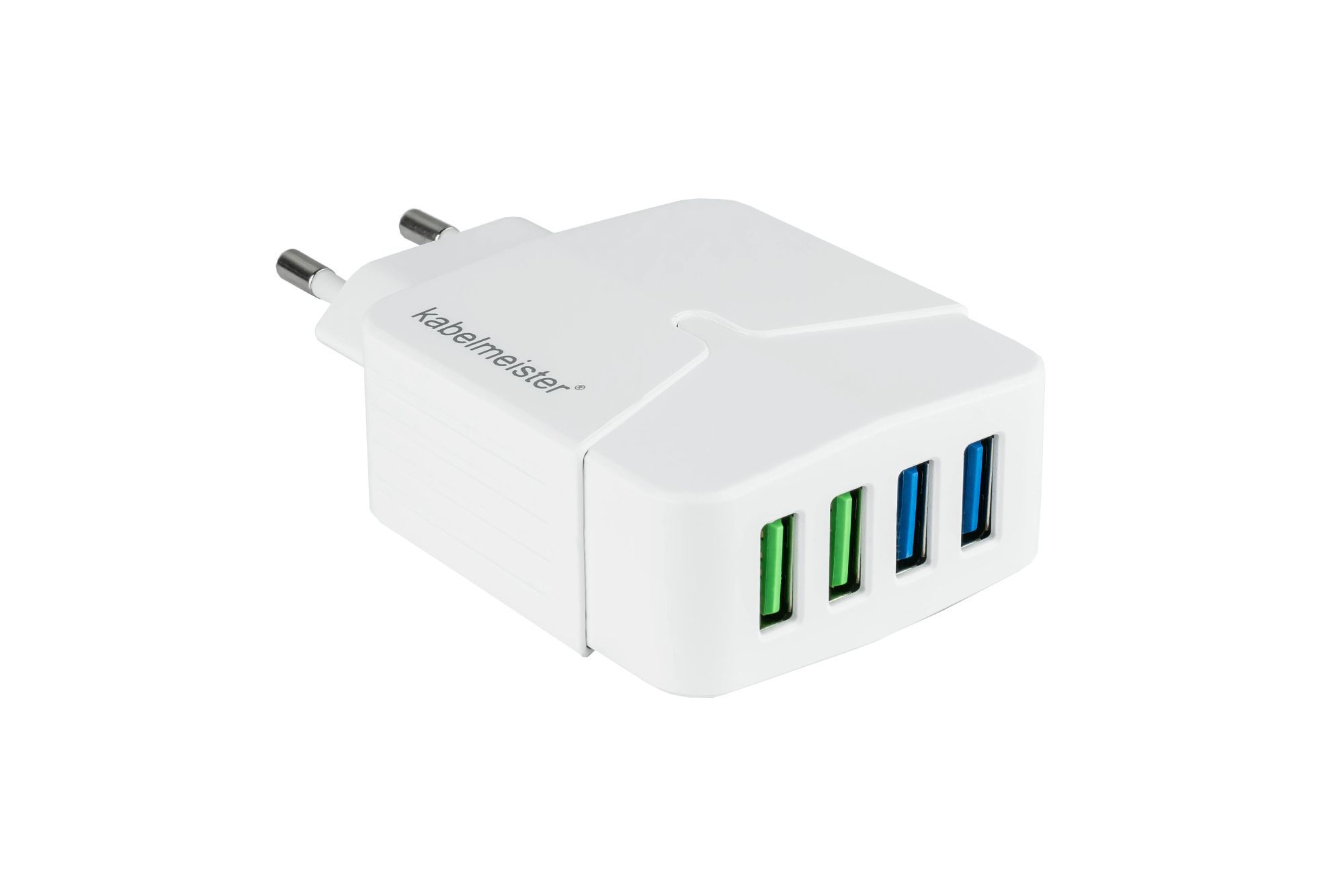 kabelmeister® USB Steckdosenadapter, 4x USB-A Port, 22W, weiß