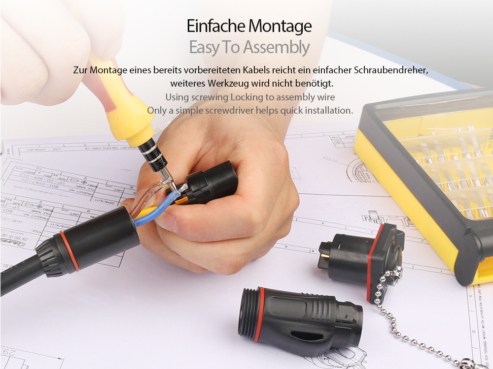 Industrie-Steckverbinder S2 - Power (3-Pin) Durchführungskupplung mit Arretierung und Flansch, Schraubanschluss, Metall, M24, IP67, Good Connections®