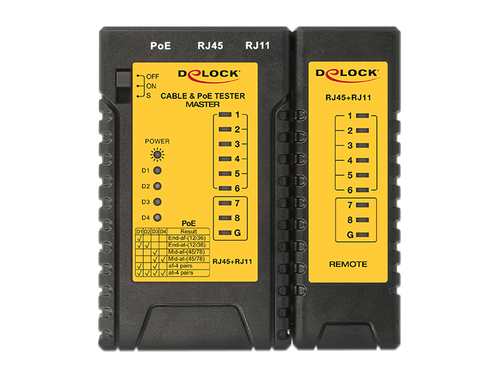 Kabeltester RJ45 / RJ12 / PoE, Delock® [86107]