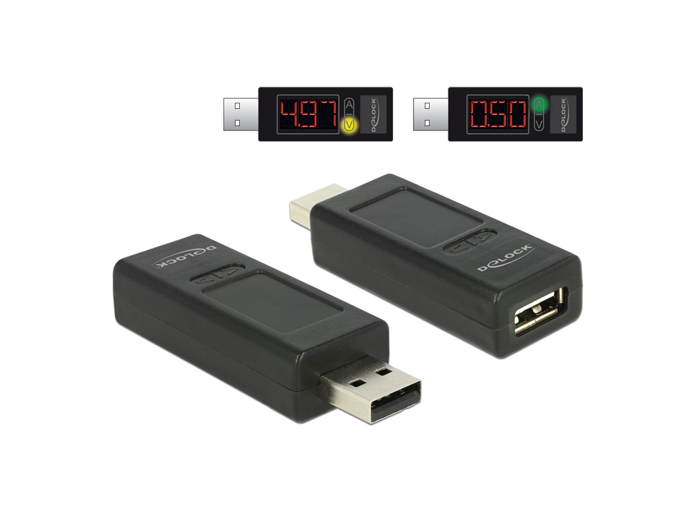Adapter USB 2.0 A Stecker an A Buchse mit LED Anzeige für Volt und Ampere, Delock® [65569]