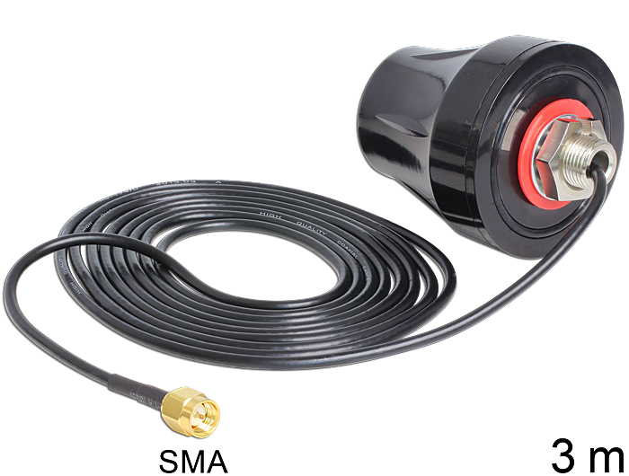 LTE Antenne SMA 2 dBi 3 m RG-174 omnidirektional schwarz outdoor, Delock® [88749]