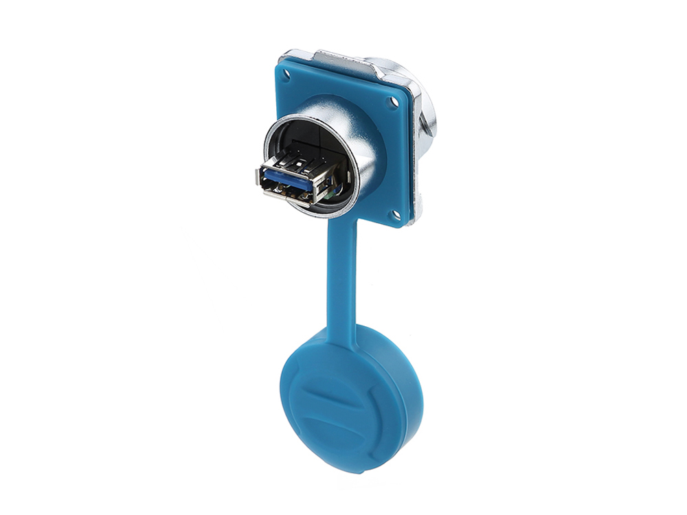 Industrie-Steckverbinder S3 - USB 3.0 Durchführungskupplung mit Flansch, Buchse A beidseitig, Metall, M24, Bajonett, IP65/67, Good Connections®