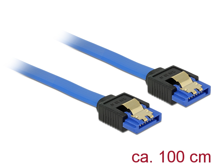 Kabel SATA 6 Gb/s Buchse gerade an SATA Buchse gerade, mit Goldclips, blau, 1m, Delock® [84981]
