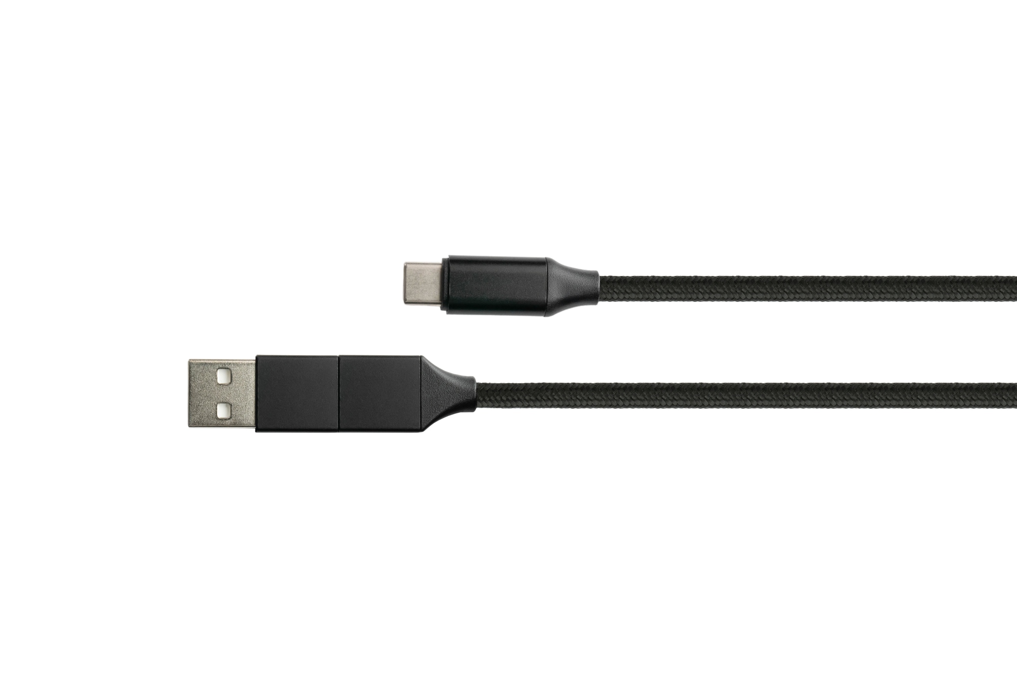 USB 2.0 Lade- und Datenkabel, USB-A und USB-C™ an USB-C™, QC 3.0, PD 60W, Textilmantel, schwarz, 1m, PYTHON® Series
