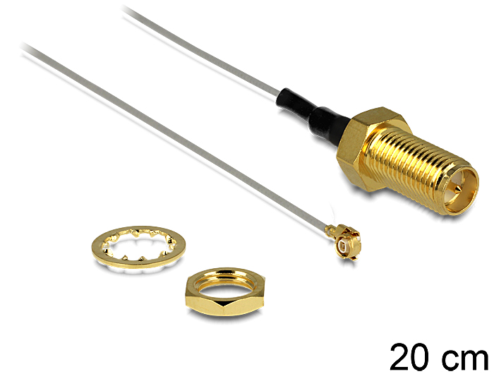 Antennenkabel RP-SMA Buchse zum Einbau an MHF II/U.FL-LP(V)-040 kompatibler Stecker 200 mm 0.81 Gewindelänge 10 mm, Delock® [88810]