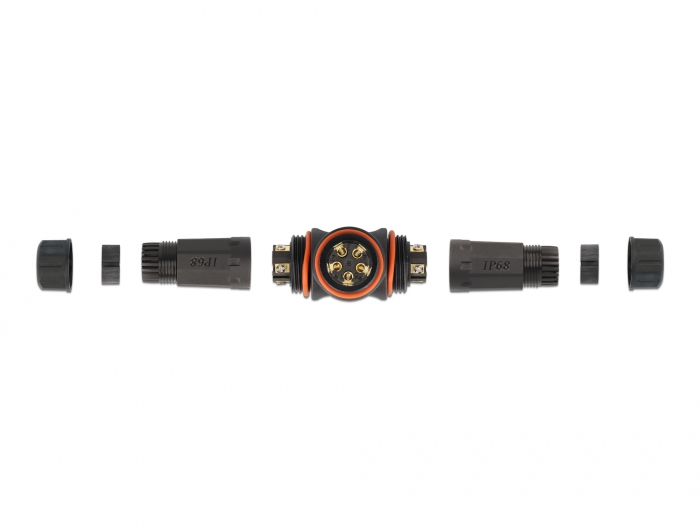 Kabelverbinder T-Form für Außenbereich 5 Pin, IP68 wasserdicht, schraubbar, Kabeldurchmesser 4,5 - 7,5 mm schwarz, Delock® [86919]