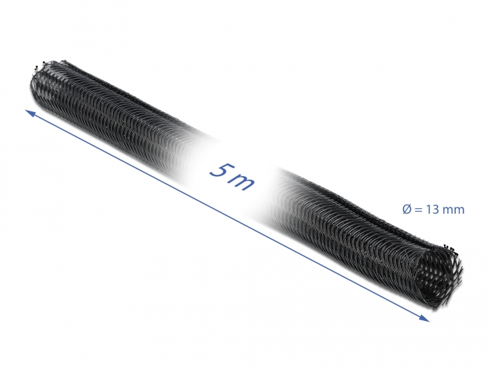 Geflechtschlauch selbstschließend 5 m x 13 mm schwarz, Delock® [18909]