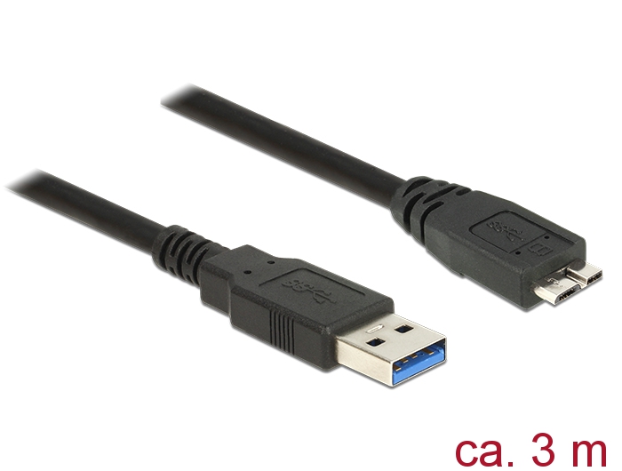 Kabel USB 3.0 Typ-A Stecker an USB 3.0 Typ Micro-B Stecker, schwarz, 3,0m, Delock® [85075]