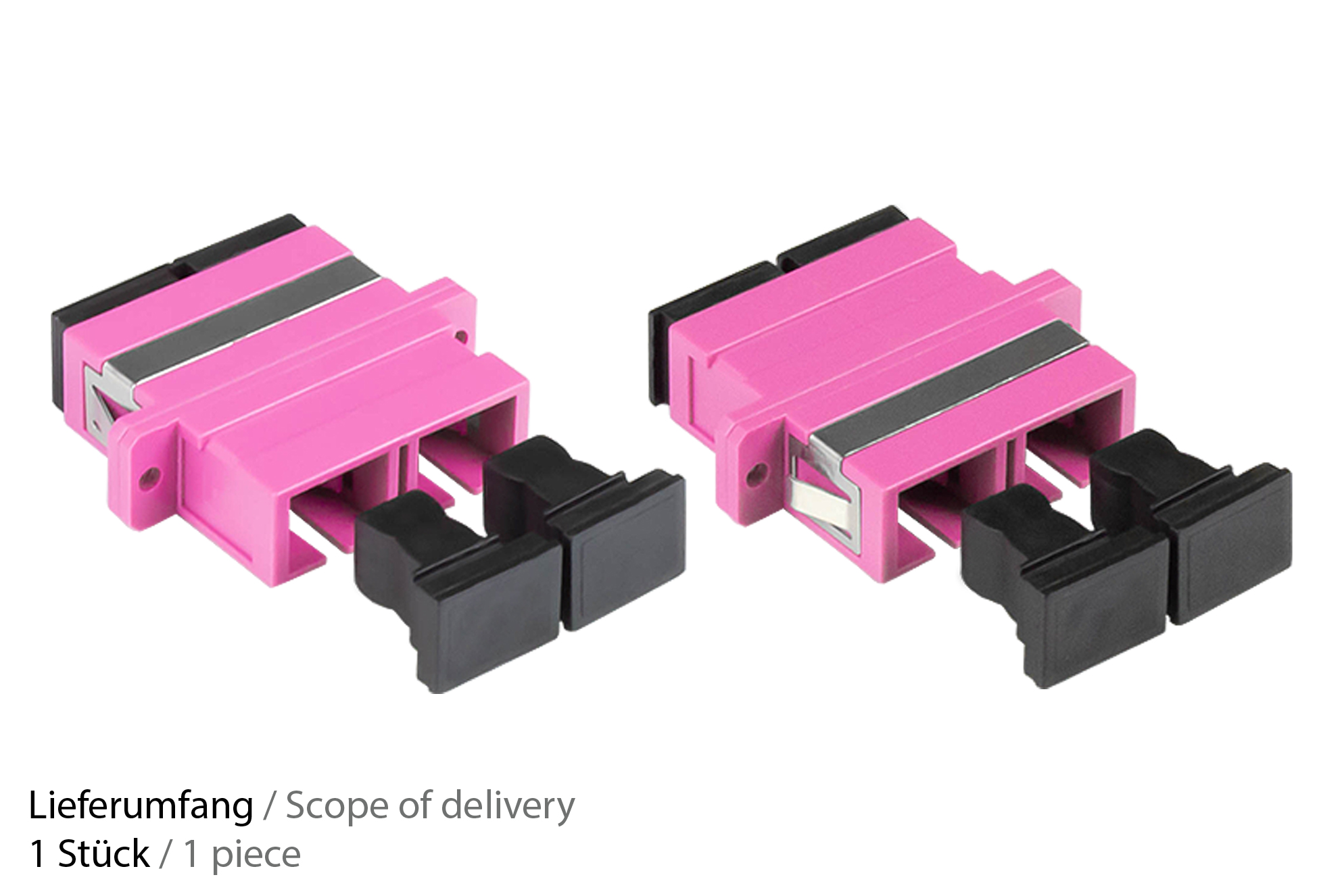 LWL Duplex Kupplung, SC (UPC) an SC (UPC), OM4, Multimode, Kunststoffgehäuse mit Flansch, Keramikhülse, violett, Good Connections®